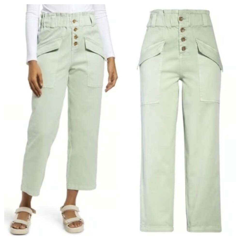 BP Women's High Waist Paperbag Ankle Twill Pants Light Lime Size 28